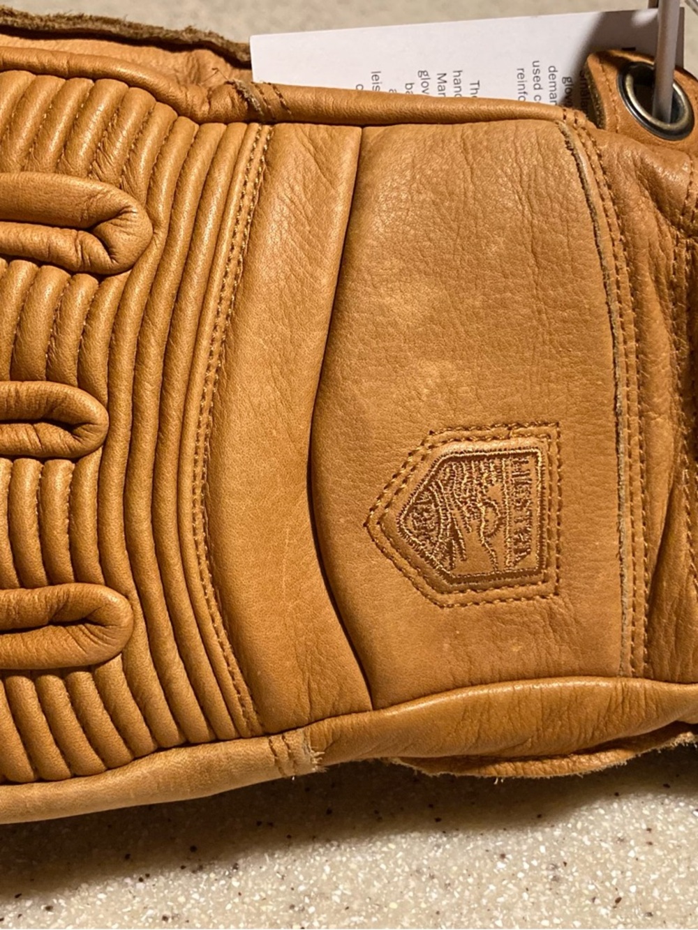 Hestra Men’s Tan Leather Glove with Embossed Shield Logo